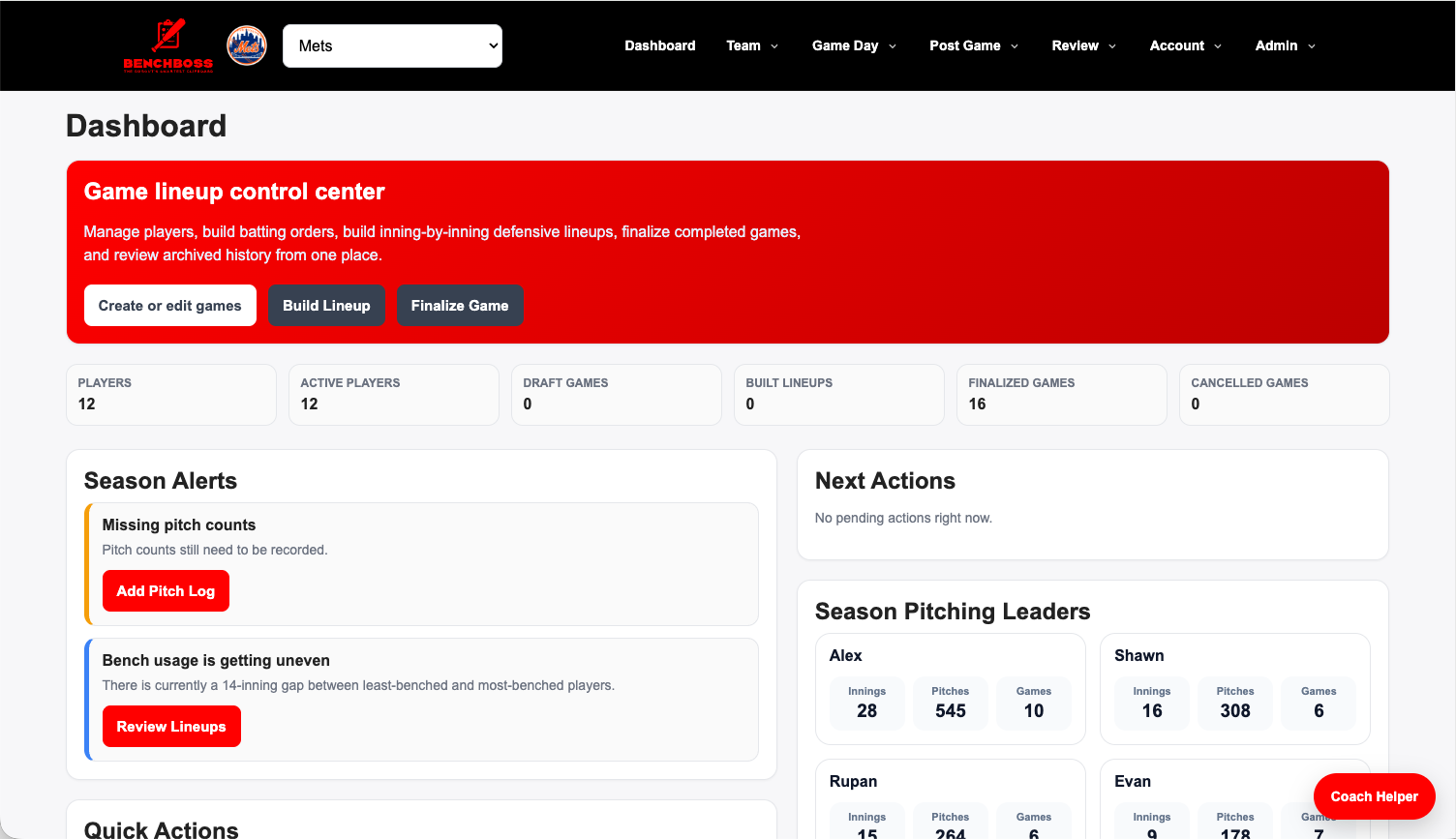 BenchBoss Dashboard